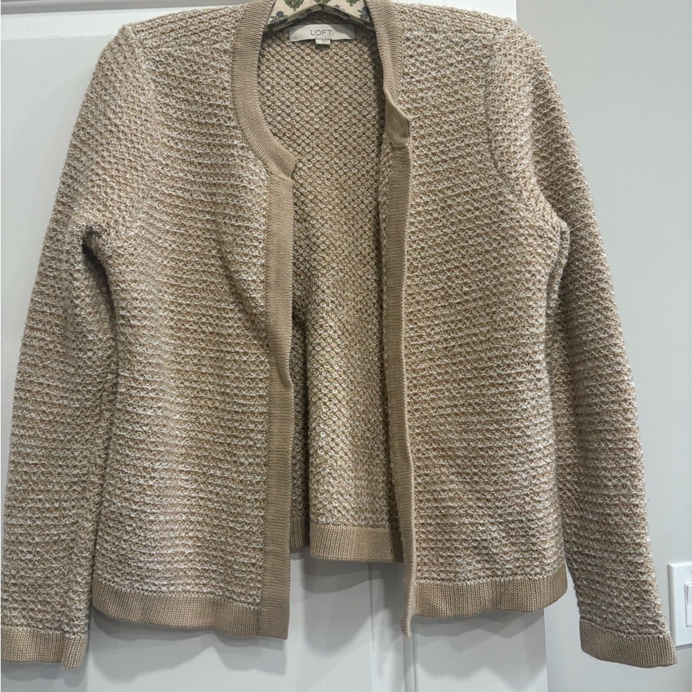 LOFT Tan Ribbed Knit Cardigan